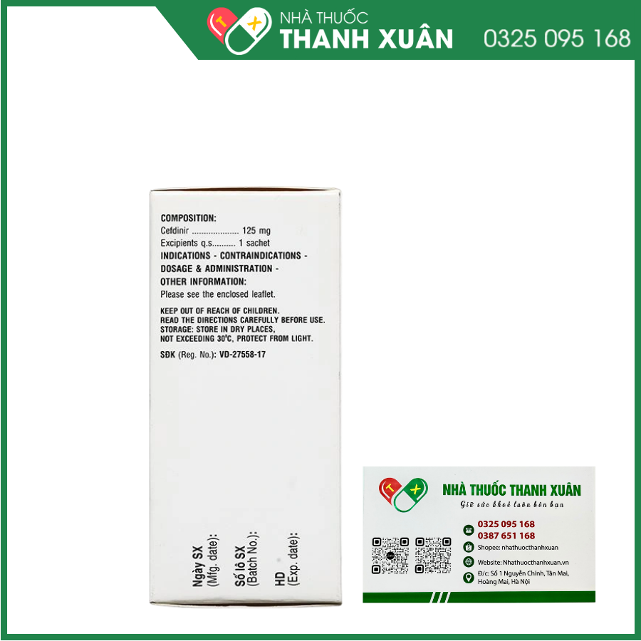 Cốm pha hỗn dịch Haginir 125 trị nhiễm khuẩn, nhiễm trùng nhẹ và vừa